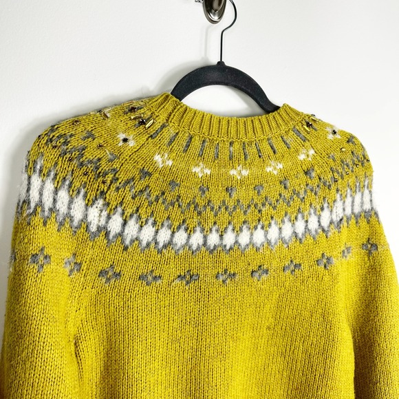 J Crew Fair Isle Beaded Lambs Wool Sweater Cozy Cottagecore Nordic Winter Size S - Picture 7 of 10